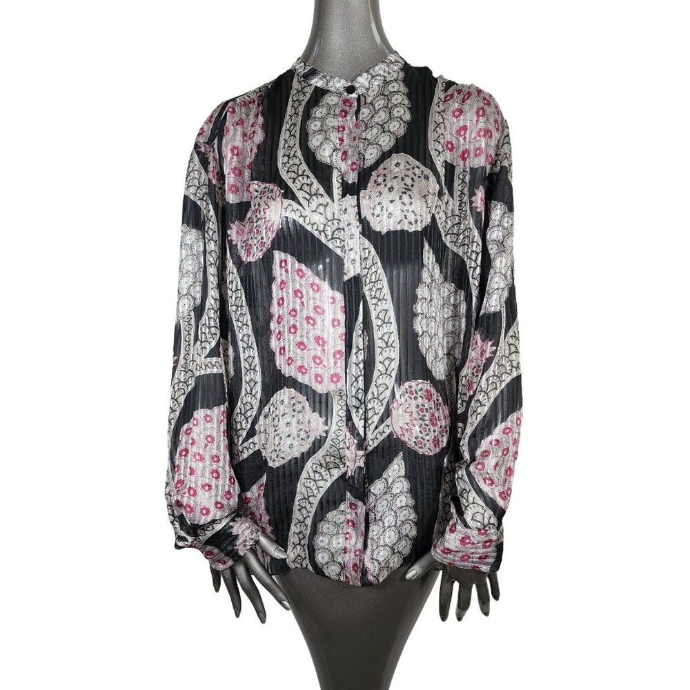 Isabel Marant NWT Daws Silk Blouse  Sheer Floral Black Shirt Top Extra Large XL - Picture 4 of 8